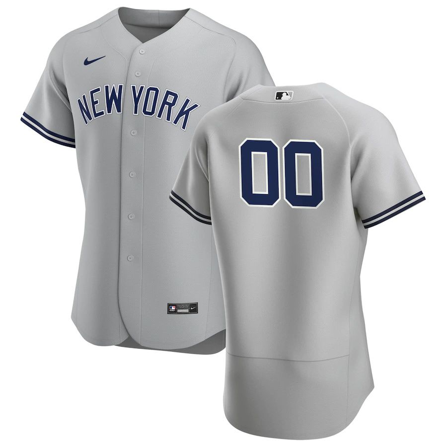 Mens New York Yankees Nike Gray Road Authentic Custom MLB Jerseys